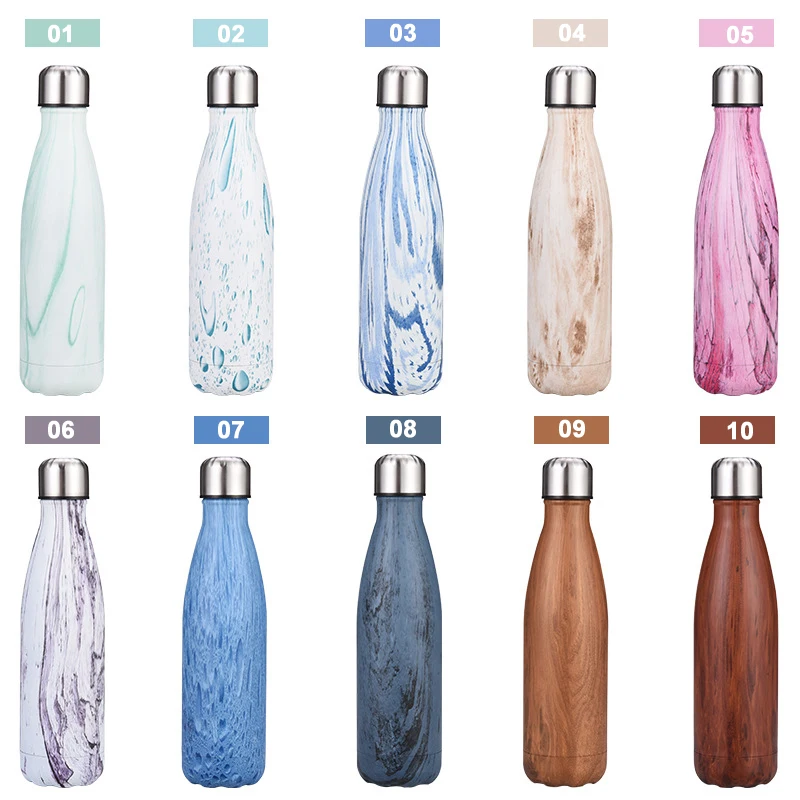 Custom logo printed cola shaped water bottle double wall stainless steel vacuum flasks & thermoses insulated drinking bottle