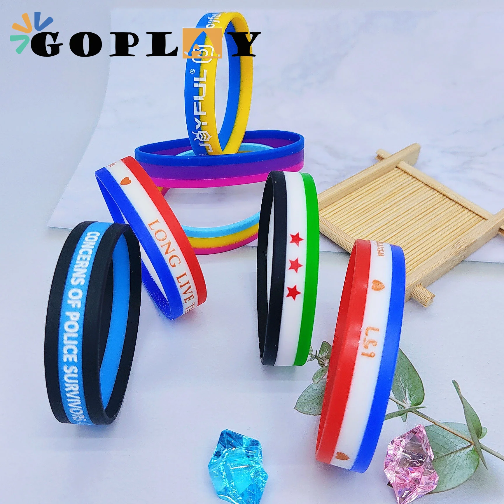Customizable Silicone Flag Wristband with Rubber Strap flag red blue white thin line silicone rubber bracelet wristband