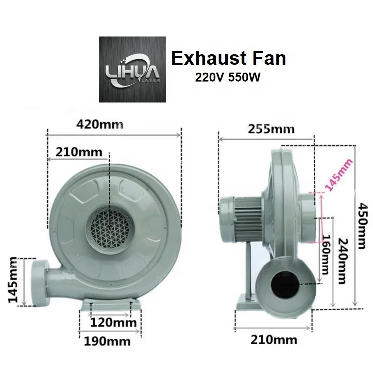 Lihua Air Blower Centrifugal 220v 550w 750w Exhaust Fan For Co2 Laser Engraving Cutting Machine