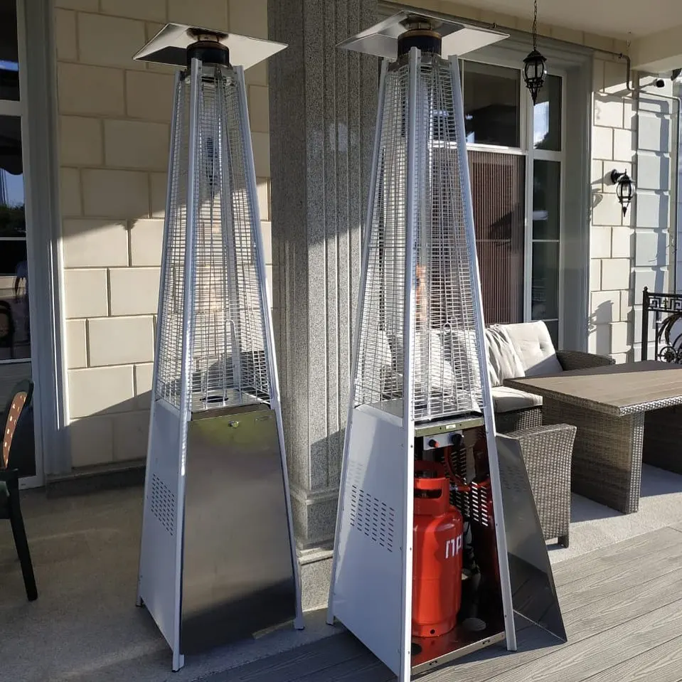 Premium stainless steel pyramid patio heater, freestanding propane gas heater for outdoor warmth