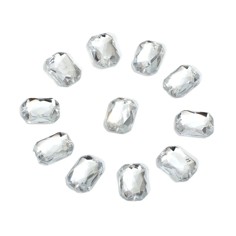 Acrylic AB color flat bottomed rectangular octagonal chamfered surface double hole hand sewn drill clothing shoes and hats