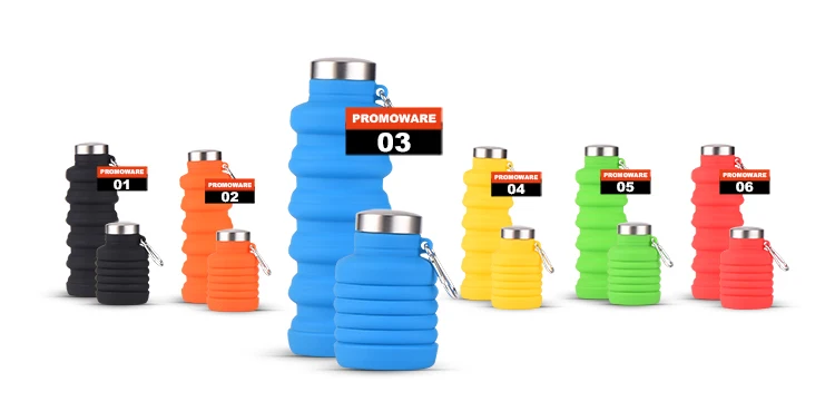 Wholesale Silicone Water Bottle with Carabineer Clip Custom Foldable Bottle
