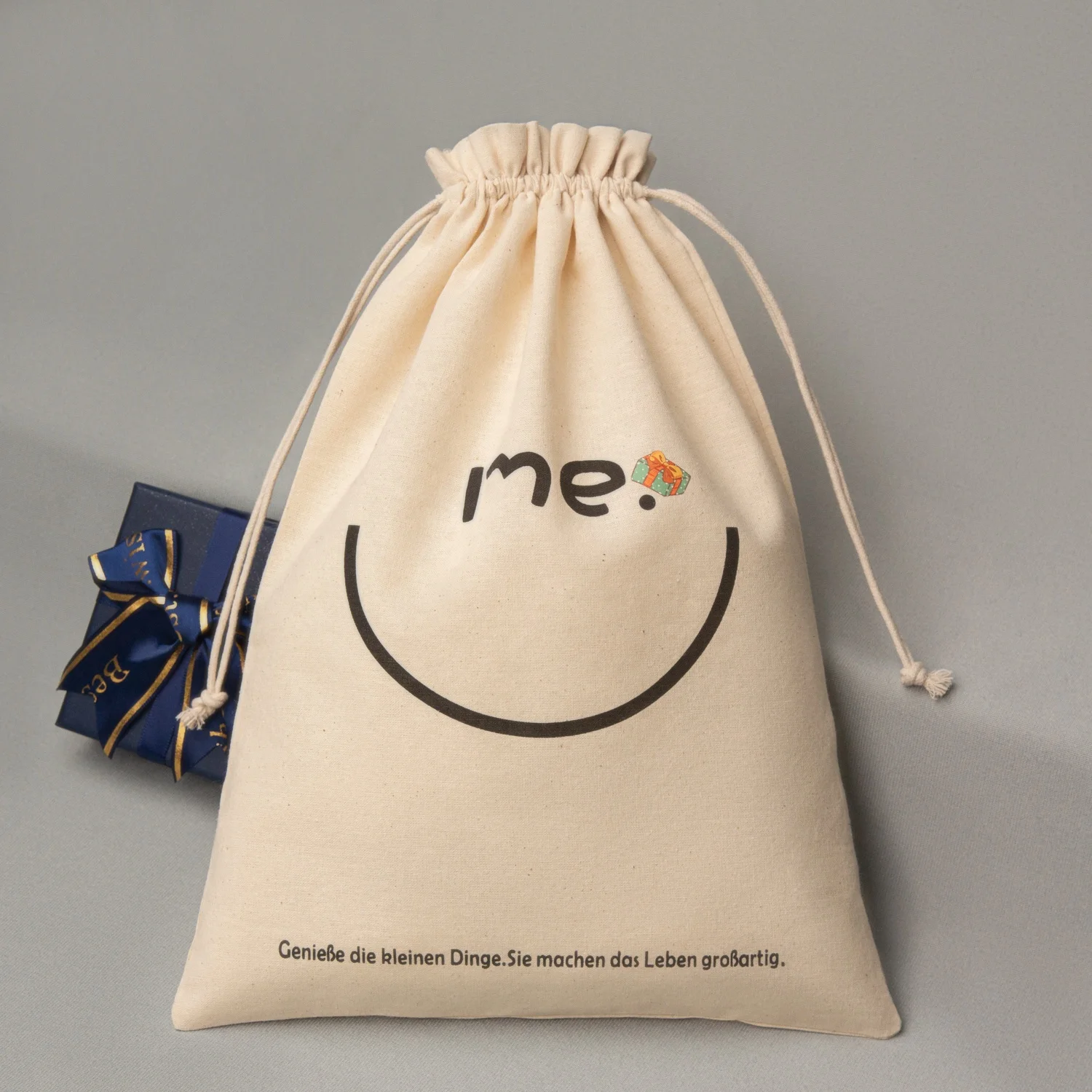 Custom Logo Printed Recyclable Natural Cotton Bag Drawstring Gift Packaging Bags Shoes Dust Pouch