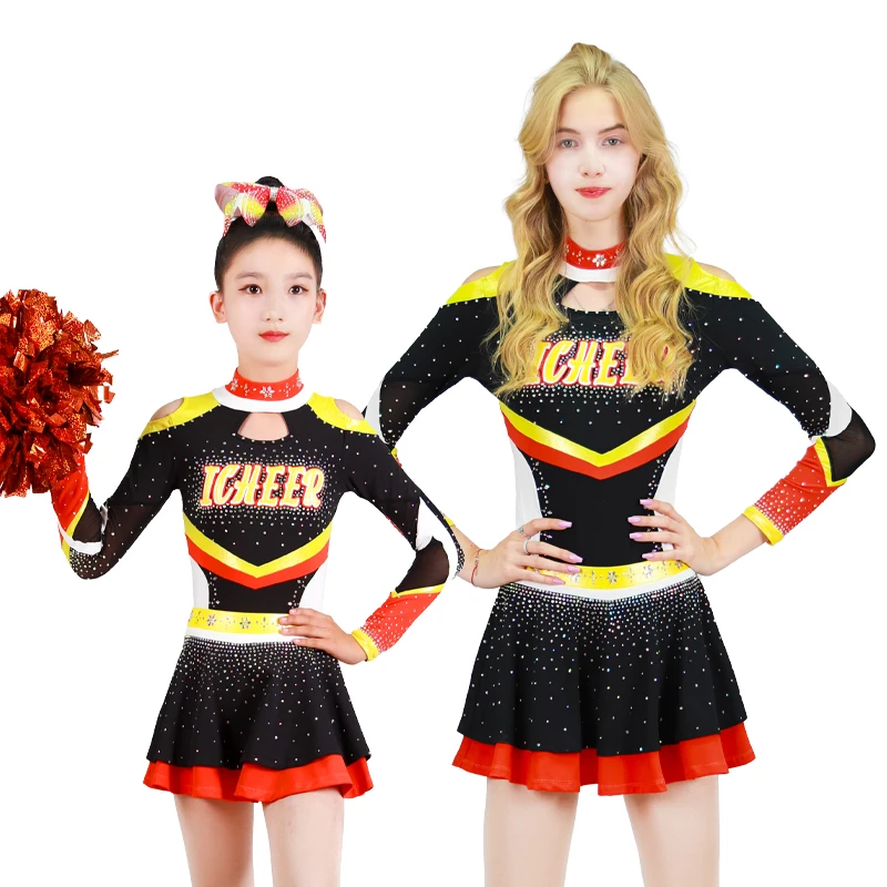 Wholesale Custom Black and Yellow Cheerleading Uniforms Design Uniforme Cheerleader Kinder Cheer Uniform