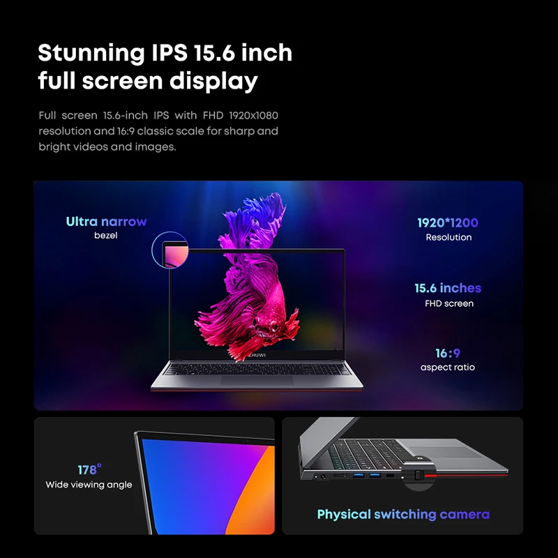 Newest CHUWI GemiBook X Laptop 15.6 inch 1920x1080 FHD Screen Intel Celeron N5100 Quad Core 4GB RAM 128GB ROM Win10 Notebook PC