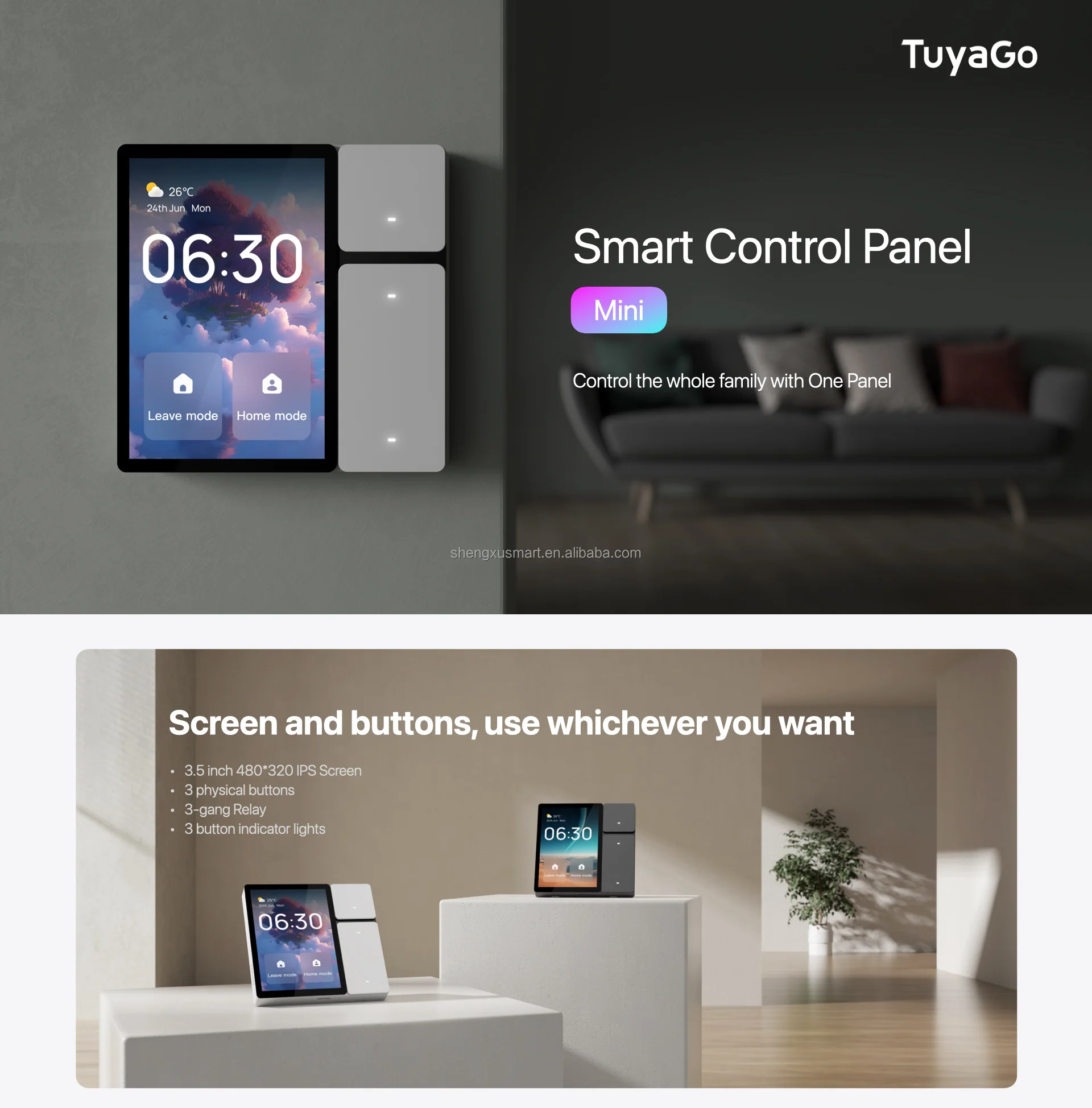 2024 3.5 Inch Touch Screen Wall Light Switches 3 Gang Relay Tuya APP 3-Way Home smart life Remotr control