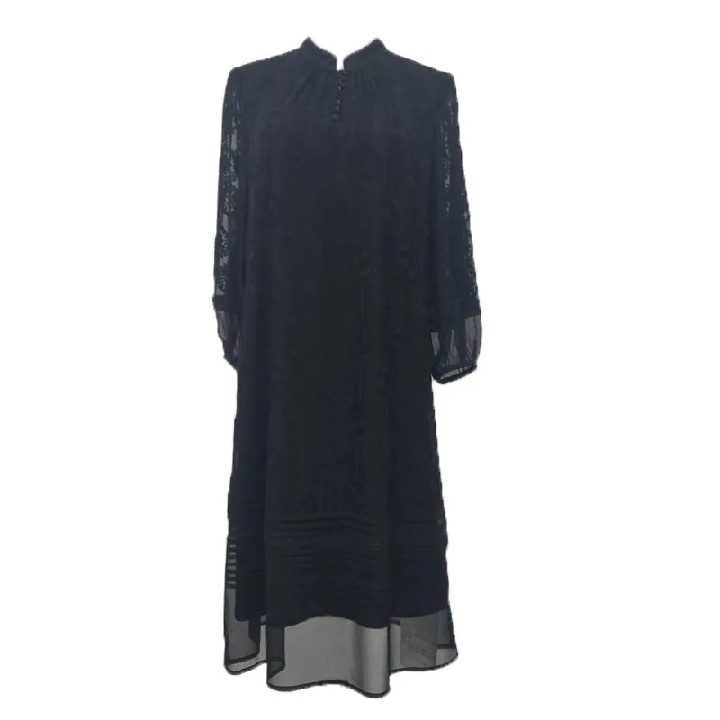 Chinese Style Silk Fabric Long Sleeve Button Ladies Women Long Sleeves Dresses