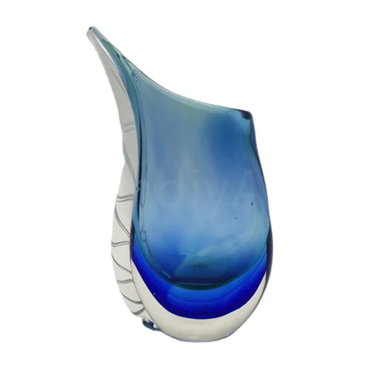 Clear blue hand made custom design murano glass vase decoration