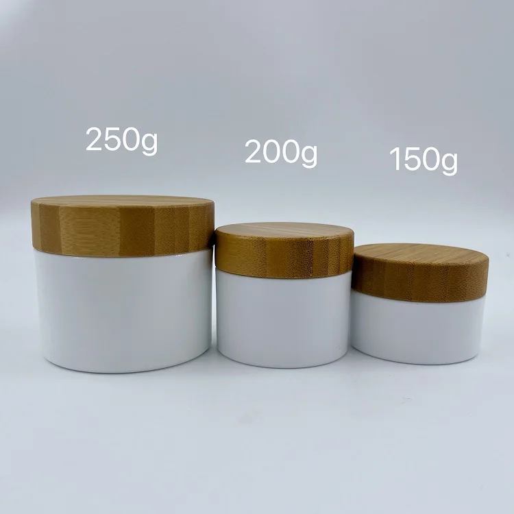 Luxury 200g white Plastic PET jar with bamboo lids containers body lotion tank cream jar empty packaging