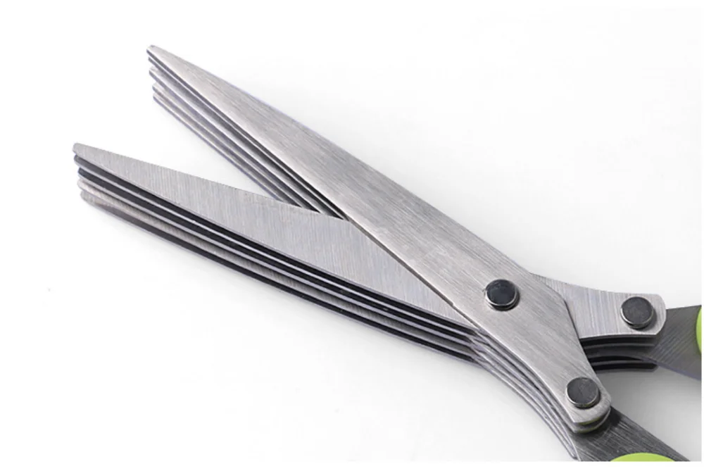 Multi-Layers KItchen Scissors Scallion Cutter Herb Laver Spices Cook Tool Cut Multifunctional 5 Layers Stainless Steel Knives