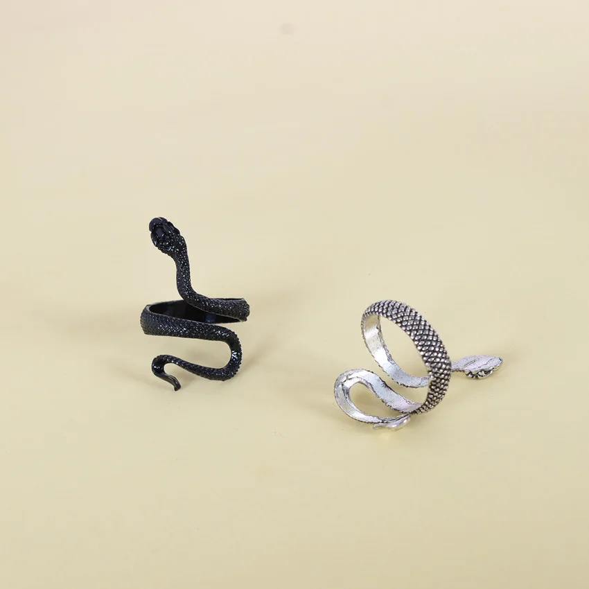 Retro Punk Snake Ring for Men Women Exaggerated Antique Fashion Personality Opening Adjustable White Gold Skull Snake Rings