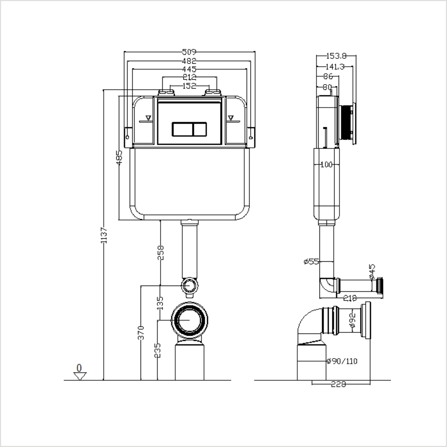 3L-7L Adjustable Concealed Cistern Push Plate Wall Mounted Concealed  Water Tank