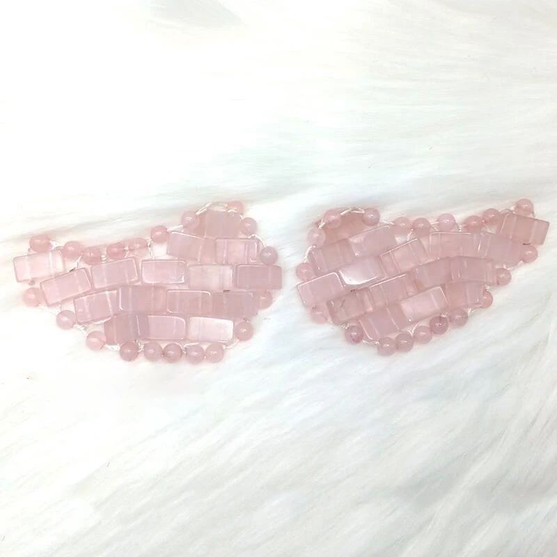 2PCS Rose Quartz Heart-Shaped Eye Mask Crystal Eye Patches Gem Massage Tool for Cold Compression and Swelling