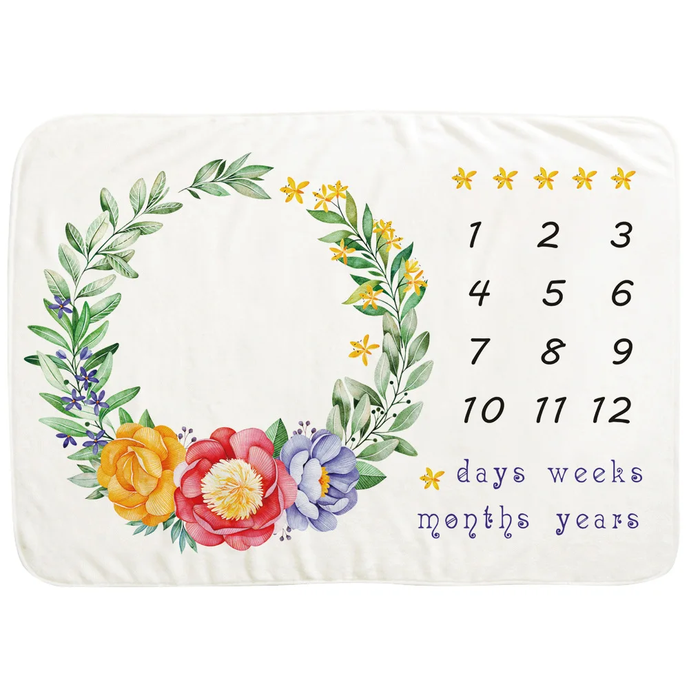 2 Layers Double Sided Custom Newborn Monthly Round Photo Cartoon Organic Minky Baby Milestone Fleece Blanket