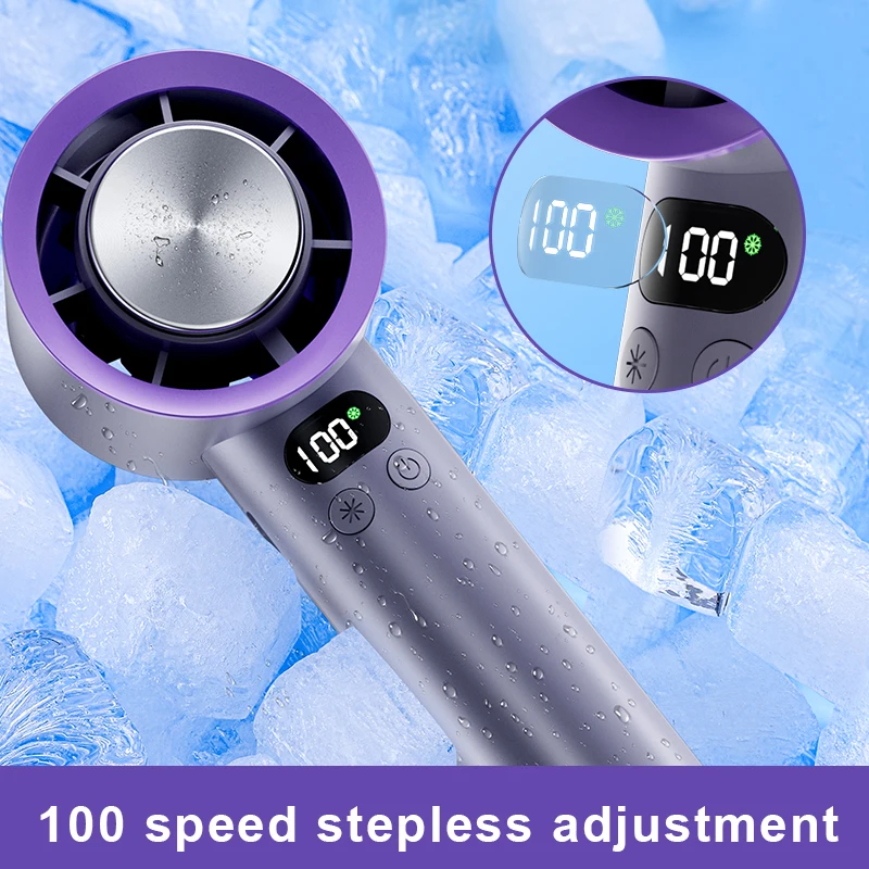 2024 New Refrigeration High Speed Cold Cooling Ice Compress Fan 100 Gear Adjustment Portable High Speed Handheld Fan With Logo
