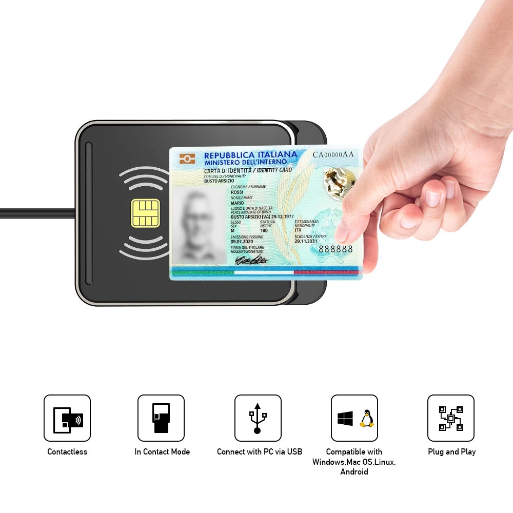 2023 Newest 2-in-1 NFC Contactless and Lettore Contact Smart Card Reader Dual Mode 13.56MHz IC NFC RFID Reader