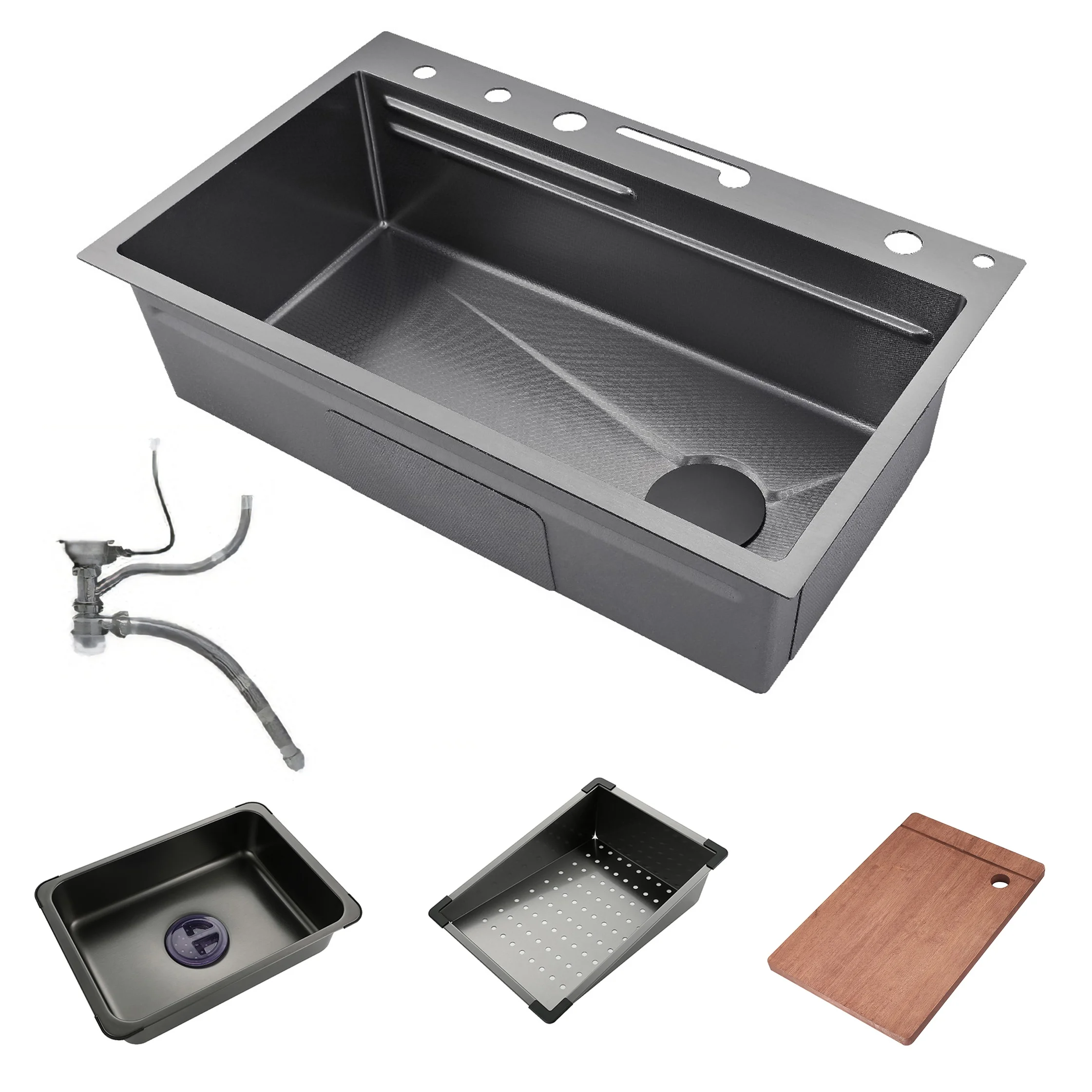 Voriva SUS304 handmade kitchen sink nano black glass washer sink defrosting board kitchen tap Multifunction kitchen sink set