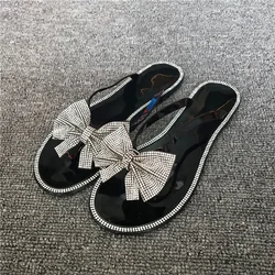 2021 Hot Sales Rhinestone Butterfly Bow Sandals Diamond Slippers Glitter Stone Women Slides Bow Brazil Flip Flop