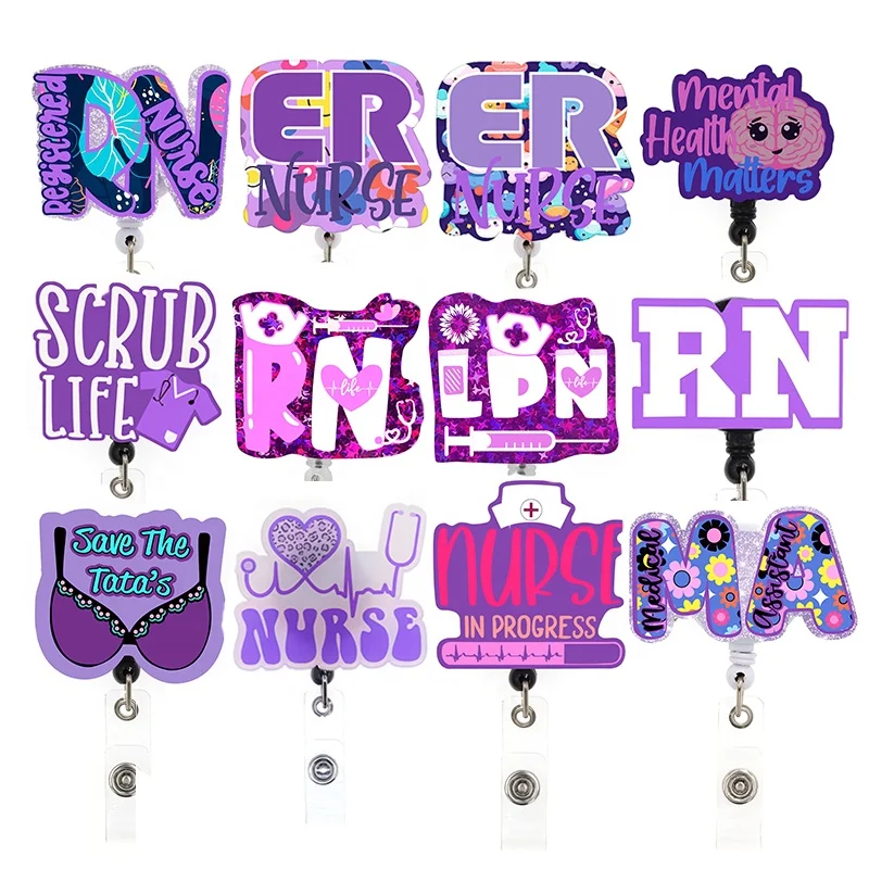Scrub Life Glitter Nurse  Badge Holder Medical Series Nursing Student Acrylic Badge Reel Nurse Gifts Items