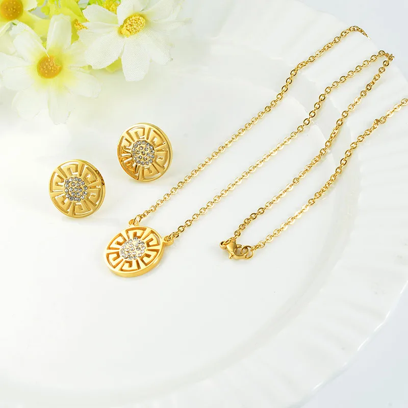 Оптовая продажа; Женские туфли серебристого цвета тотем ожерелье серьги наборы ювелирных украшений из нержавеющей стали с золотым покрытием Циркон Ювелирные