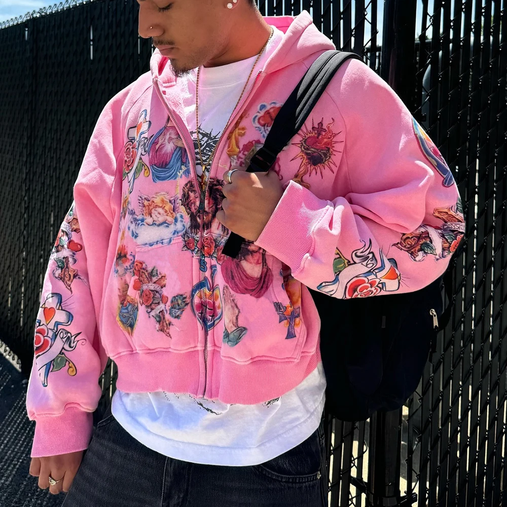 Huili Manufacturer Y2K Streetwear Graphic Hoodies Custom Screen Printing Men Oversized Boxy Fit Heavyweight Cotton Hoodie