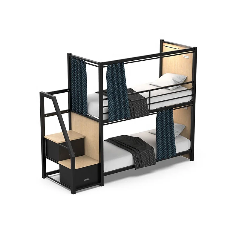 Прочная Стальная металлическая двухъярусная кровать с занавеской для отеля гостиницы