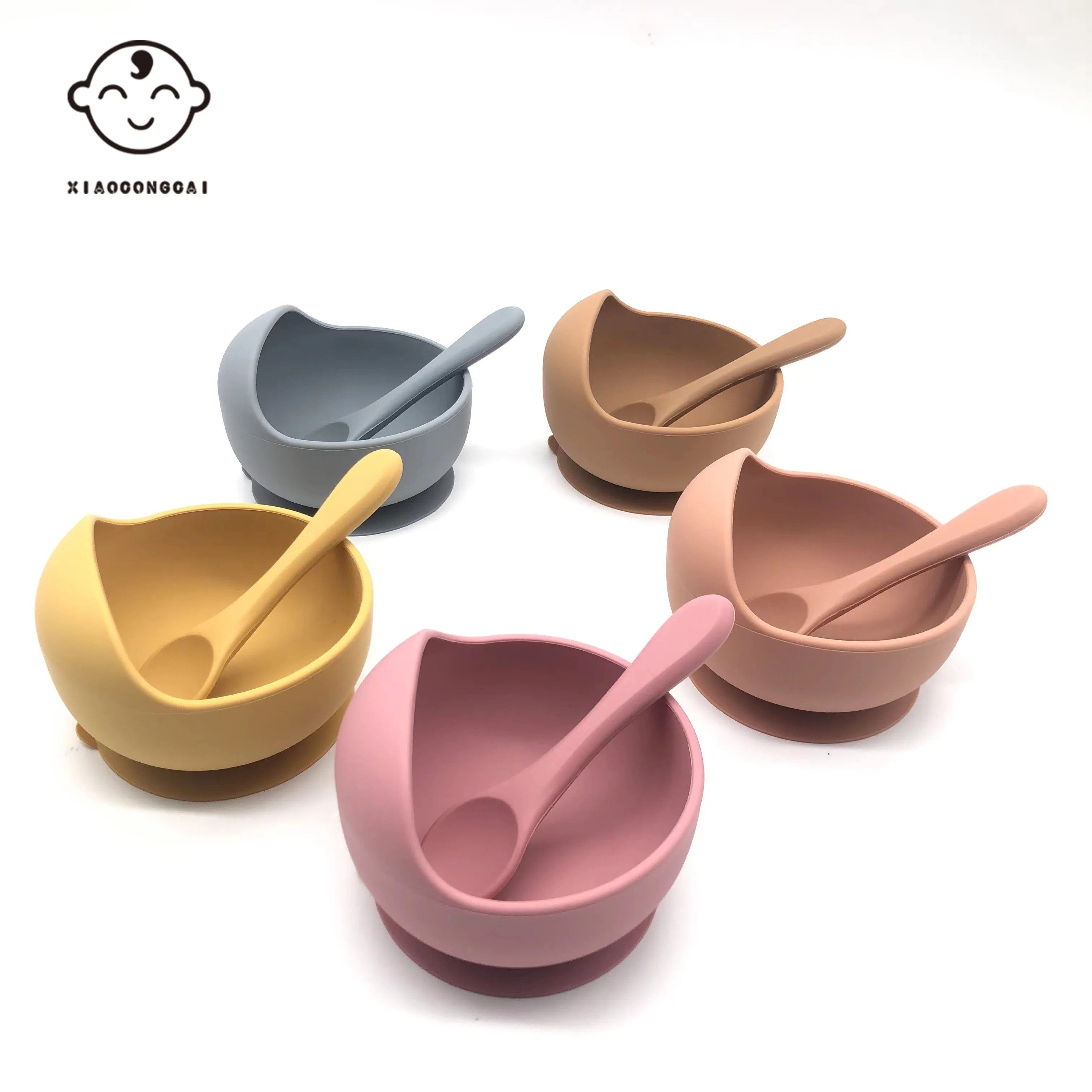 Soft Silicone Toddler Snack Dinnerware Baby Silicone bowl Suction Feeding Food Baby Silicone Bib Bowl with Spoon Set