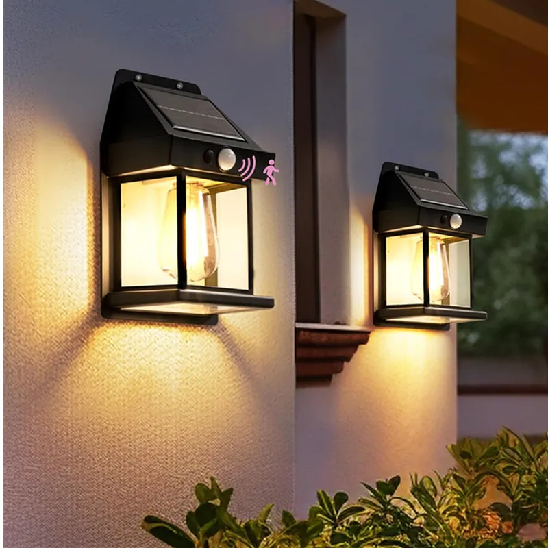 Waterproof 3 Modes Dusk to Dawn Outdoor Garden Solar Wall Sconce Motion Sensor Led Bulb Lights Lamp for Patio Shed Yard Patio