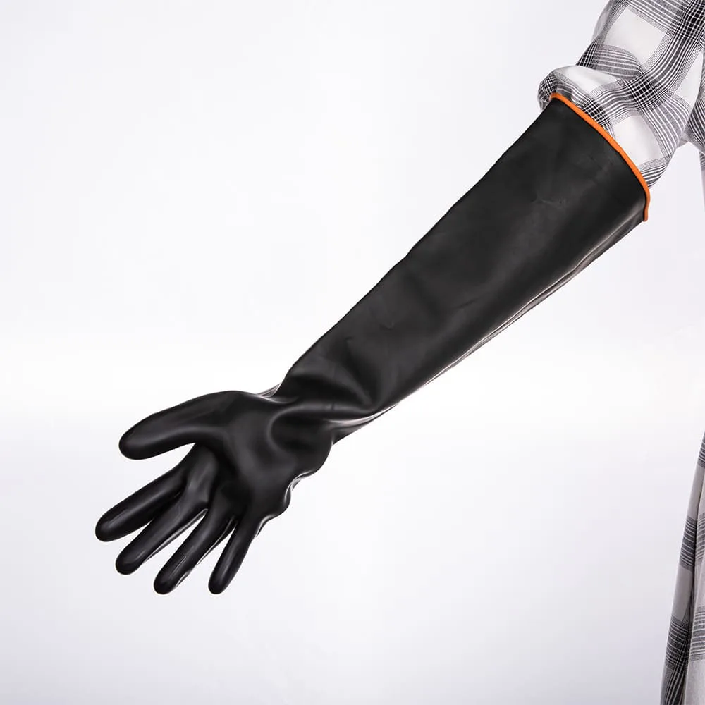 EN374 EN388 EN420 CE ISO Black Heavy Duty Flock Liner Industrial Work Rubber Chemical Resistant Latex Gloves