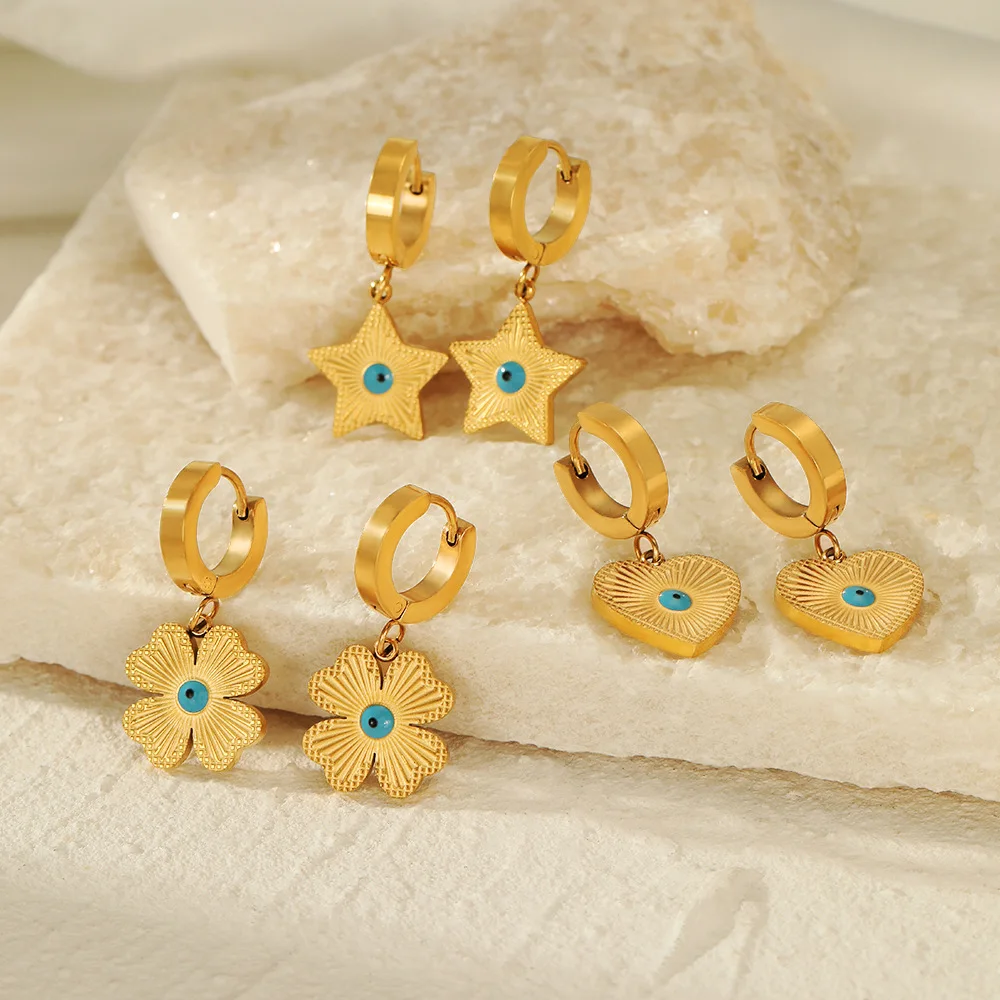 Wholesale Vintage Trend Female Devil Eye Turquoise Earrings Stainless Steel Earrings Gold Plated Star Jewelry
