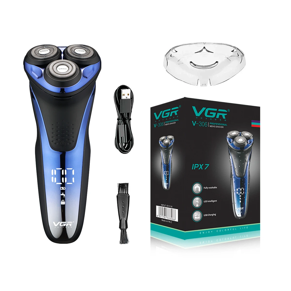 VGR V-306  Hot Sale  Rechargeable Triple Blade Rotary  Professional Mens Electric Shaver Razor