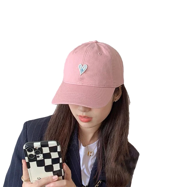 Korean 56-58cm Sunscreen Breathable Soft Top Dad Hats Snapback Cap Cute With Love Cotton Baseball Cap For Girls