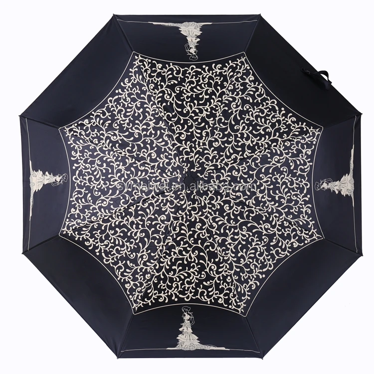 Auto-Open 3-Fold Black UV Umbrella African Pattern Custom Logo Print Flower Plastic Business Promotion Gift