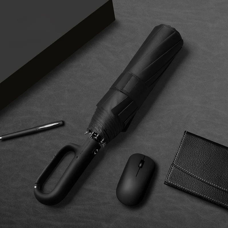 Big Size 27 Inches Windproof Strong Reinforced Automatic 3 Folding Umbrella For Men Large Buckle Handle