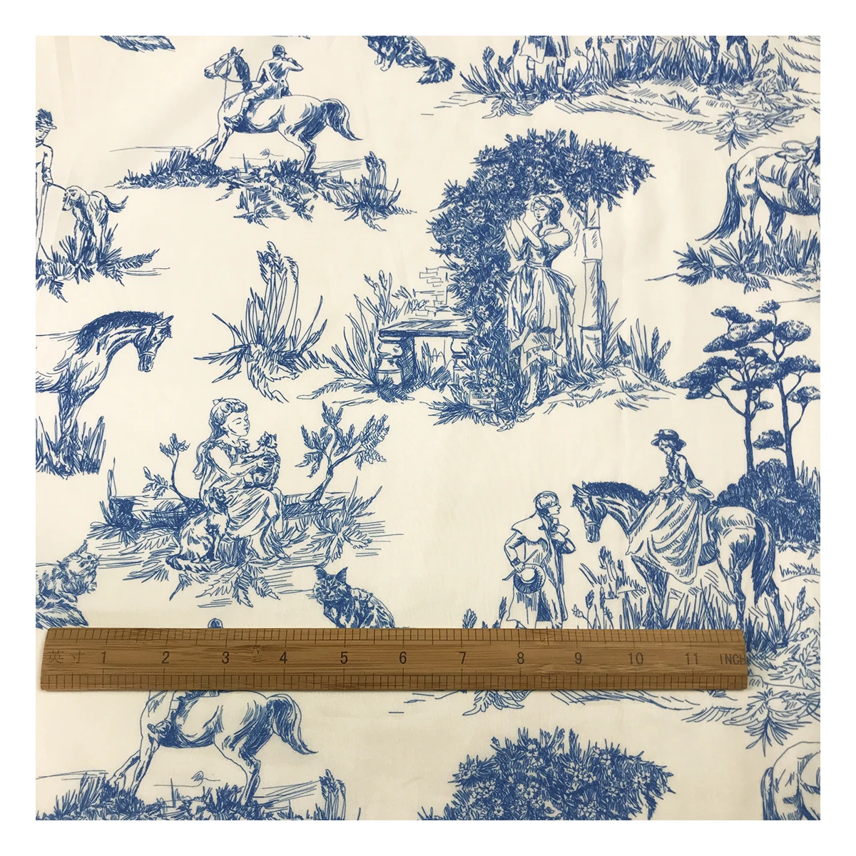 The factory outlet popular cotton voile customize digital printing blue toile de jouy fabric for clothing