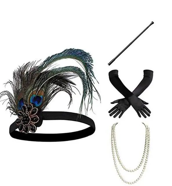 Vintage 1920s Flapper Headband Roaring 20s Great Gatsby Headpiece with Peacock Feather 1920s Flapper Gatsby Hair Accessories