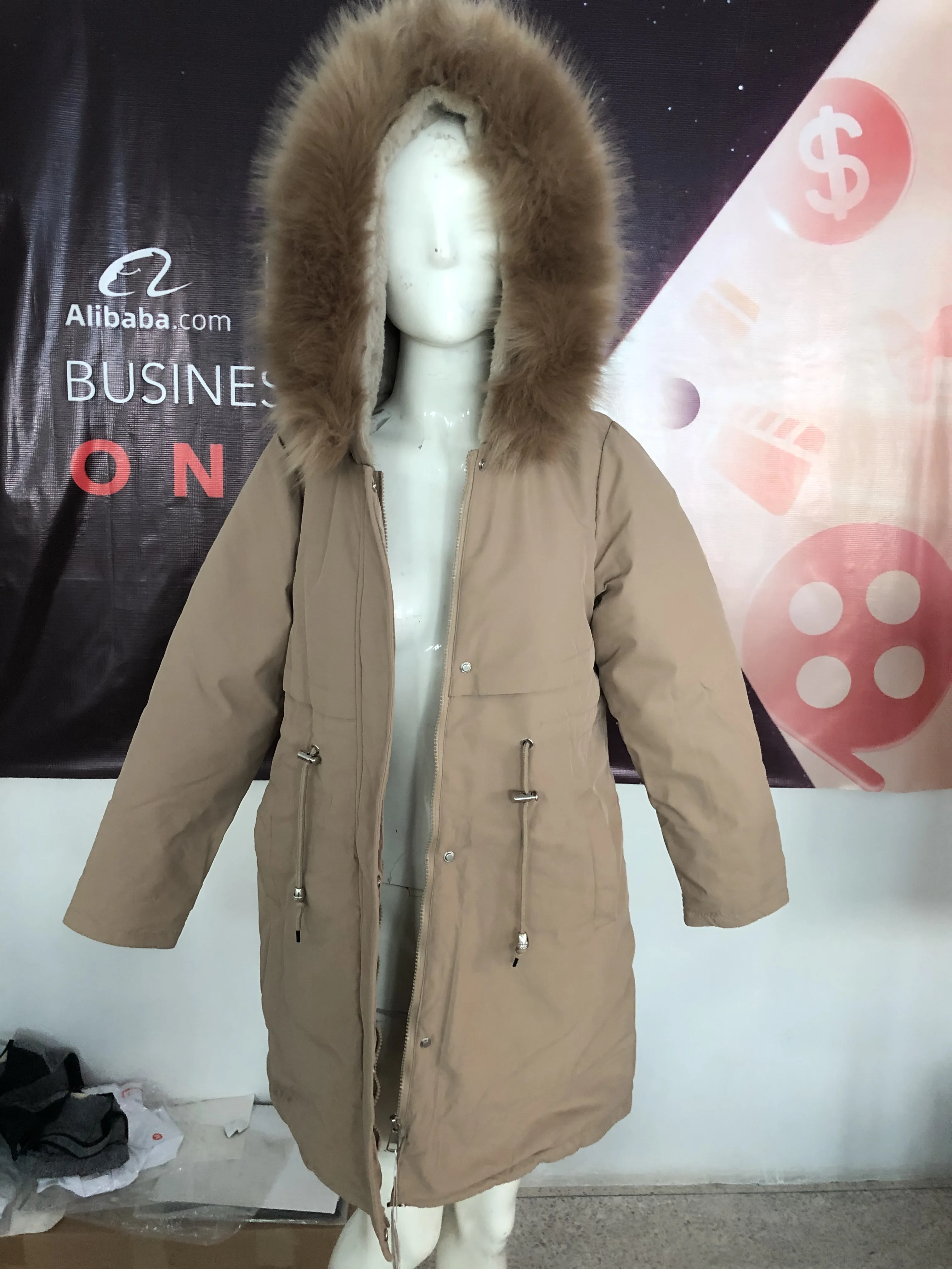 Parker Parka Fashion Adjustable Waist Fur Collar Winter Jacket Women Medium Long Hooded Parka Coat Outwear 2022 New Cotton Thick