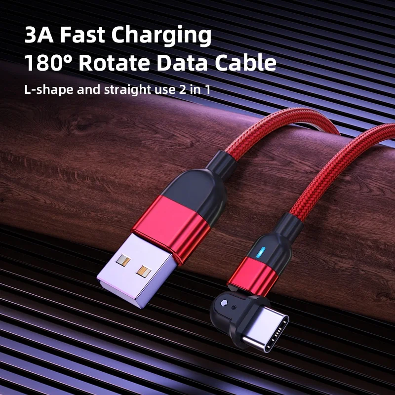 180 degree rotating nylon braided data cable 3A fast charging usb c cable type c cable fast charging for android phones