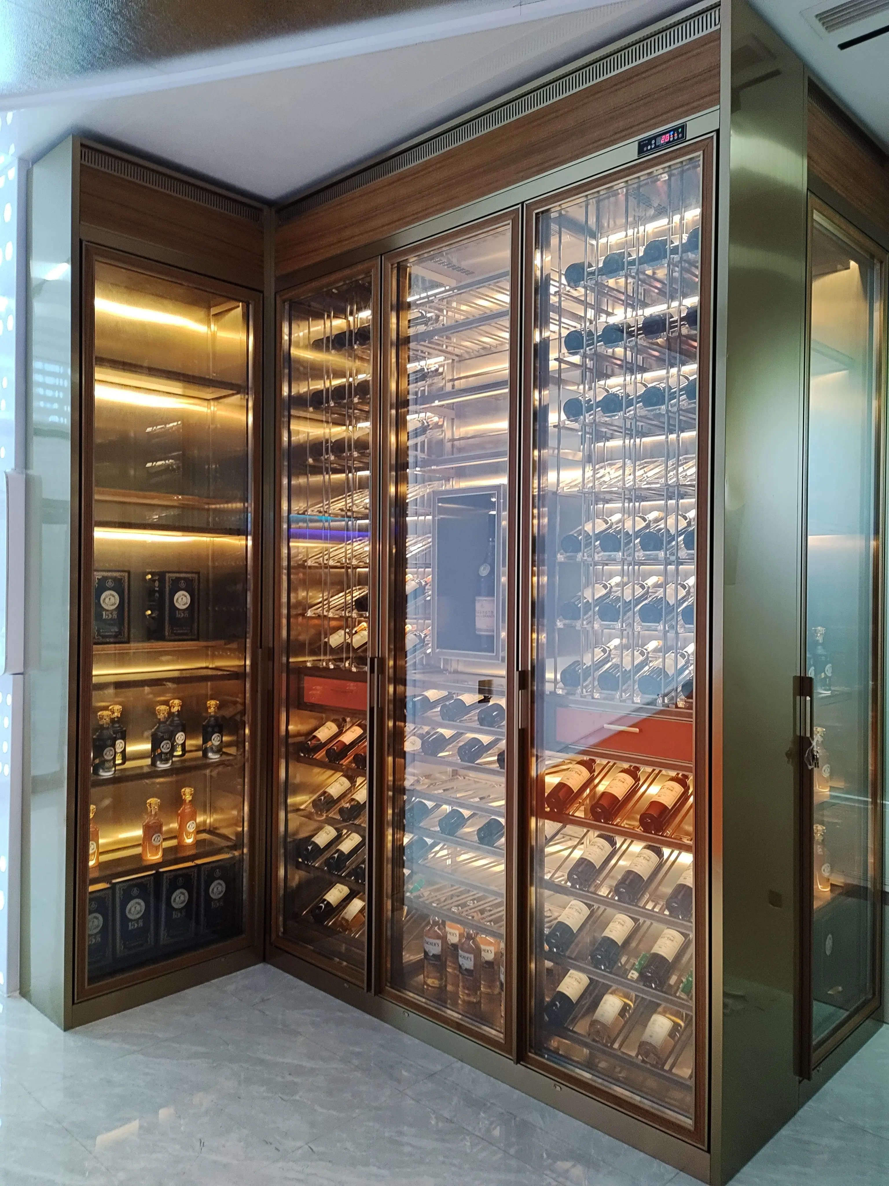 Constant temperature and humidity system Champaign gold wine bottle rack design storage wine cellar shelves