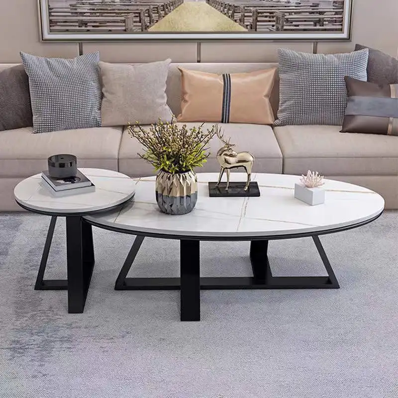OEM Manufacturers Nordic Modern Luxury 2 Sets Nesting Gold Iron Feet White Round Marble Side Coffee Table