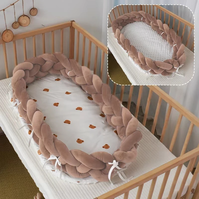 Customized 100% Cotton organic sleeping design pattern crib bumpers baby nest bed with pillow in the crib