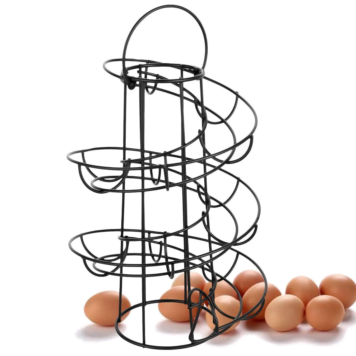 Household  Spiral Design Metal Egg Skelter Dispenser Rack Storage Display with Storage Basket for Countertop, Kitchen