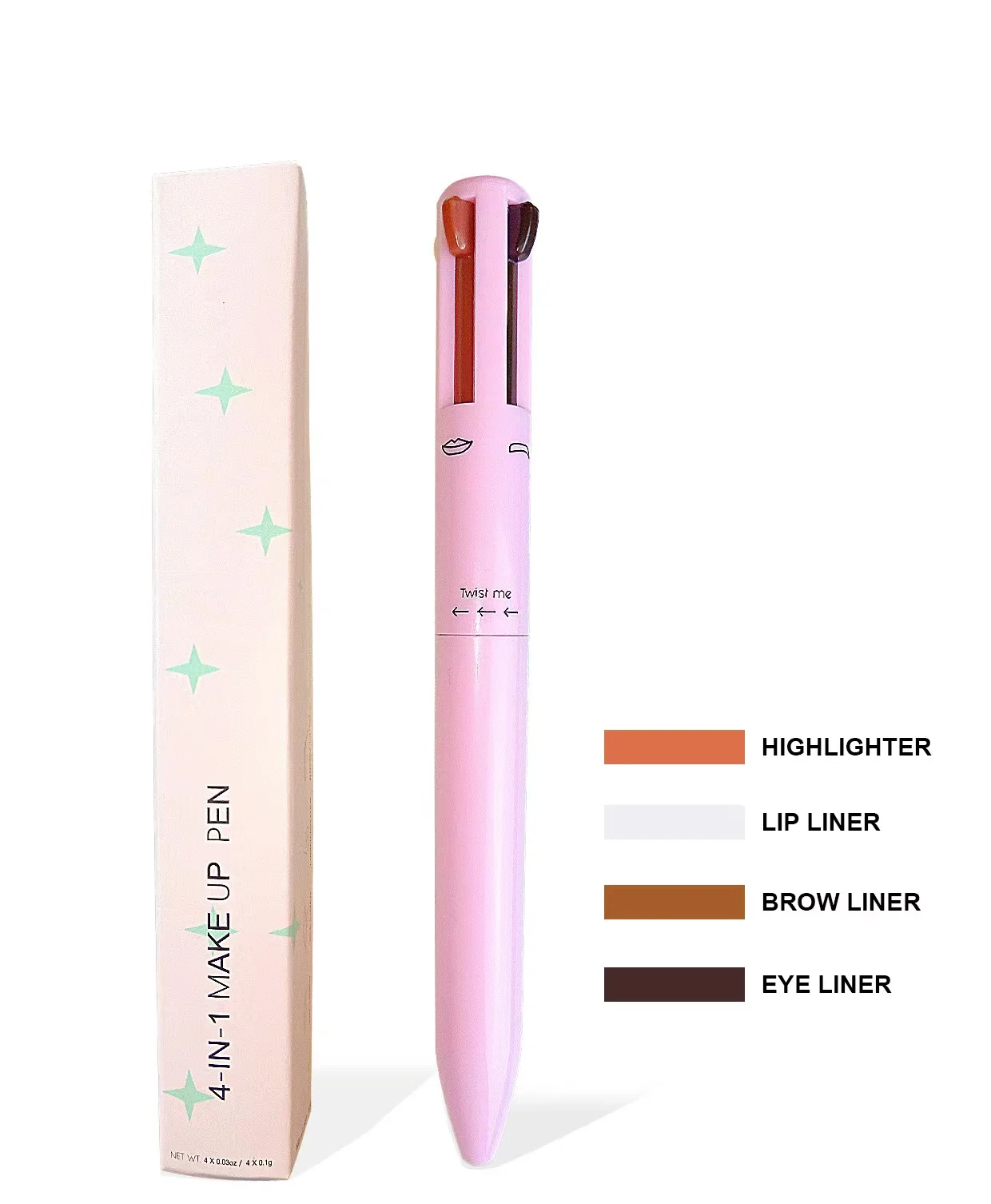 No.1 Most popular 4 in1 Makeup Pen Touch Up 4-color Eyebrow Pencil Eyeliner Lip Liner Highlight 4 In One Makeup Pen