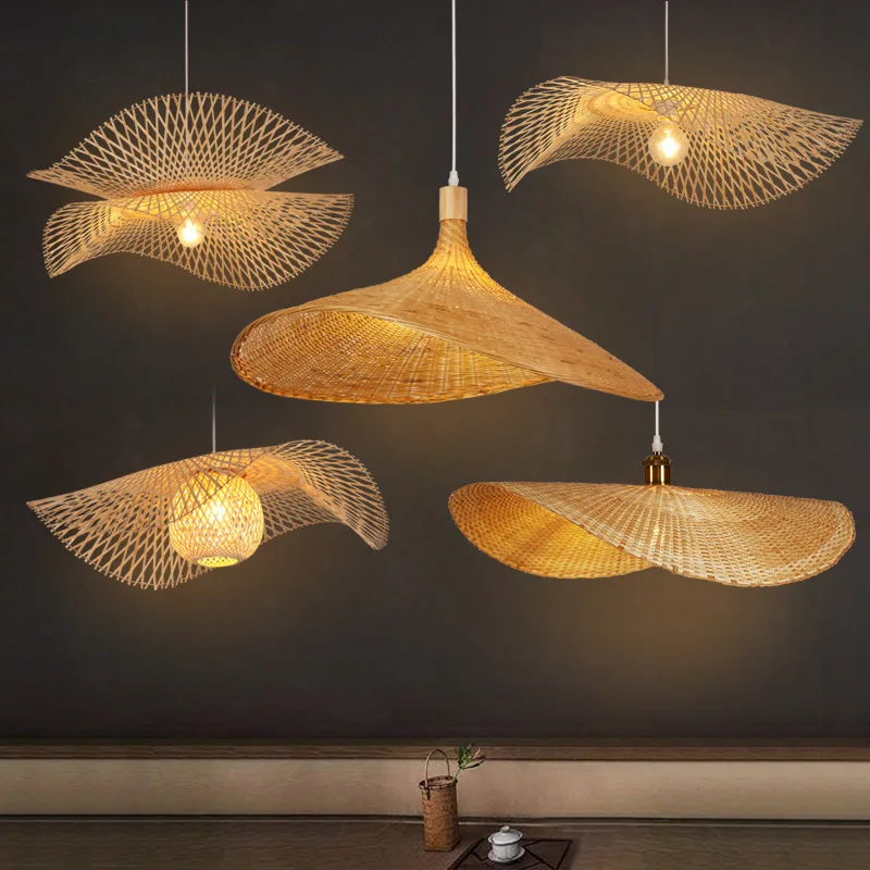 Pendant Lamp Rattan Pendant Light Large Rattan Bamboo Pendant Light Chandelier Round Straw Hat Bamboo Lampshade