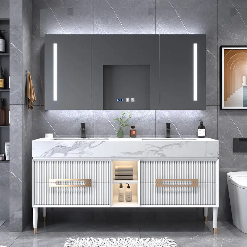 Modern Style Wall Mounted 36 48 60 Inch Bathroom Vanity With Sink Natural Quartz Marble Bathroom Vanity Cabinets