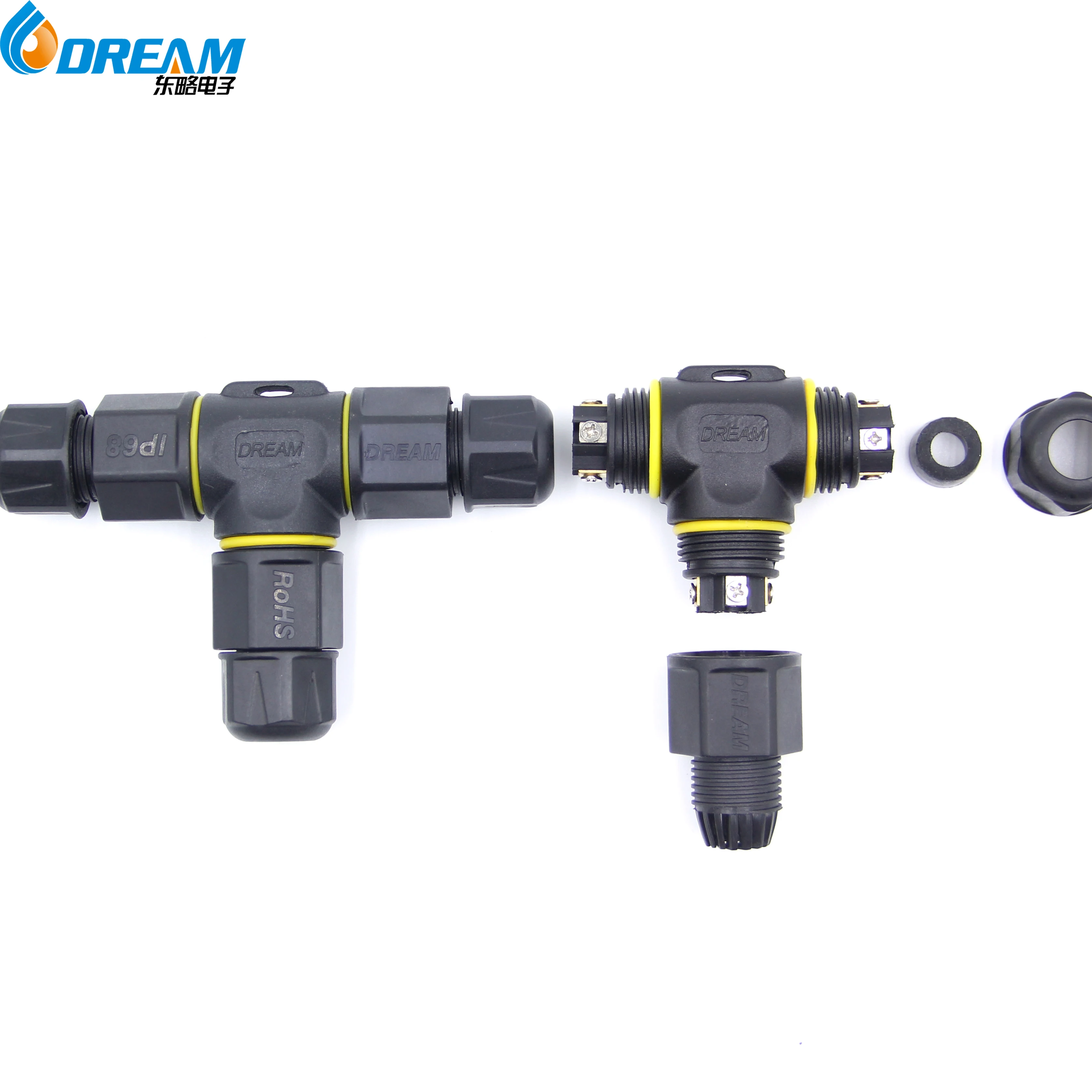 Waterproof IP68 T Shape Wire Connector 3Pin Lighting Connection Terminal Blocks