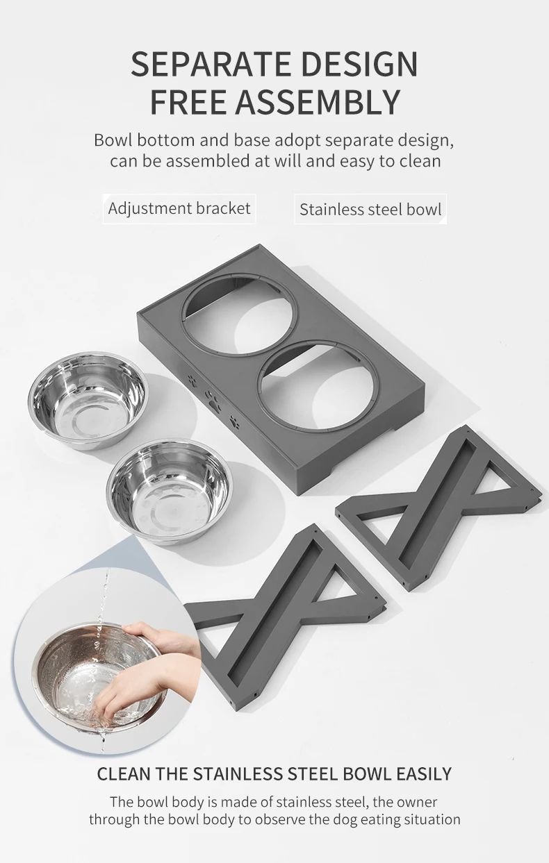 Adjustable Dog Bowl Stainless Steel Large Food Water Bowls Feeders with Stand Pet Feeding Double Cat Bowls Lift Table for Dog