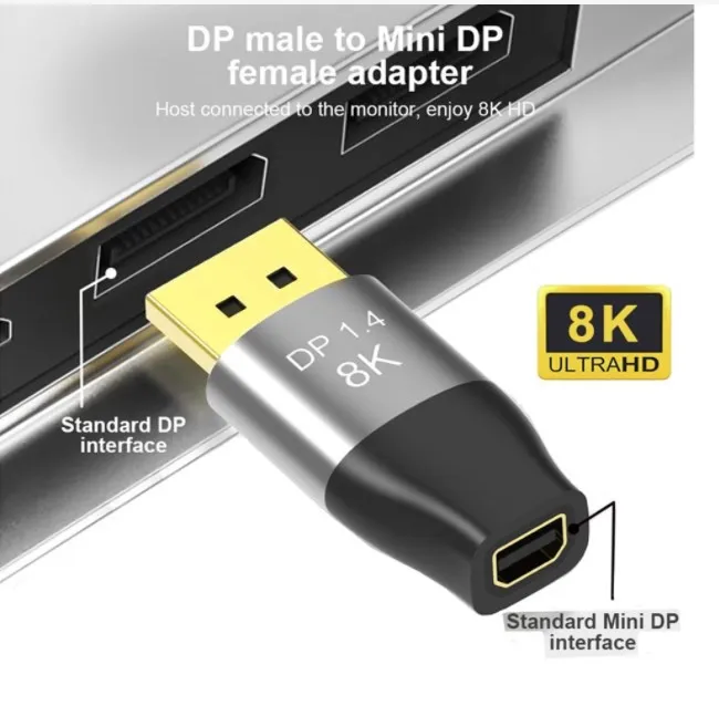 DP1.4 Мини dp к DP компьютерному адаптеру 8K @ 60Hz 4K @ 144HZ HD преобразователь