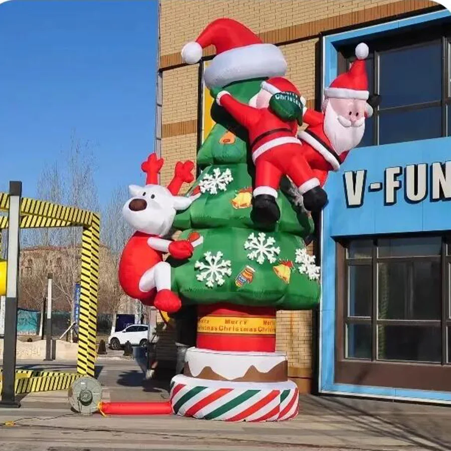 Christmas Pine Tree Inflatables with Climbing Santa Claus Air Blower for Outdoor Yard Decorations Parties and Events