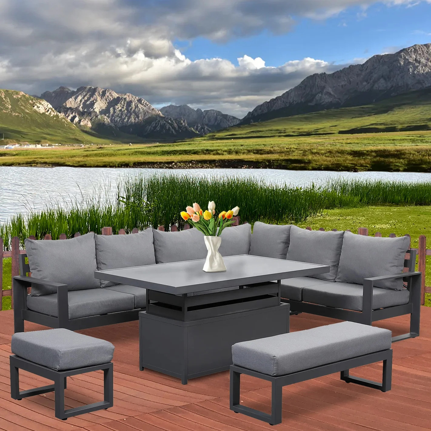 High End Customer Only Deluxe Rustproof Furniture Outdoor Furniture Sofa Set With Fir Pit Outdoor Garden Furniture Sofa